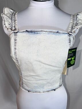 Love Trends Backless Ruffled straps tie-back stretch denim crop top